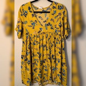 Blue and Yellow Flower Dress W/ POCKETS